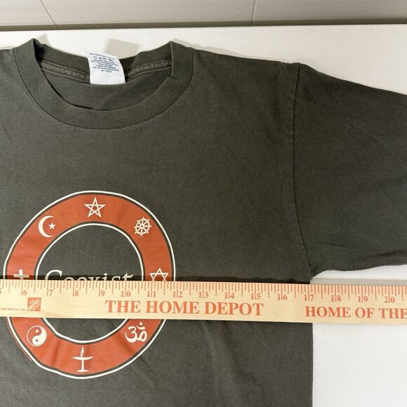 VTG Coexist Religion Earth Human Kind Single Stitch T-Shirt USA Made Alore Men S - Picture 7 of 12